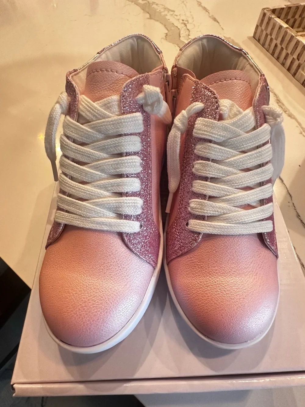 Kids Pink Glitter Star High-Top Sneakers